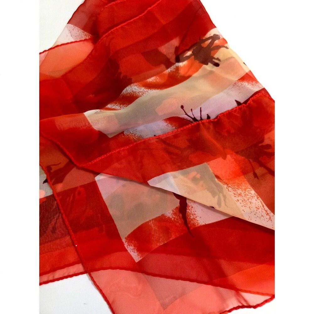 Vintage Japan-made Scarf  Abstract Design red & white polyester chiffon